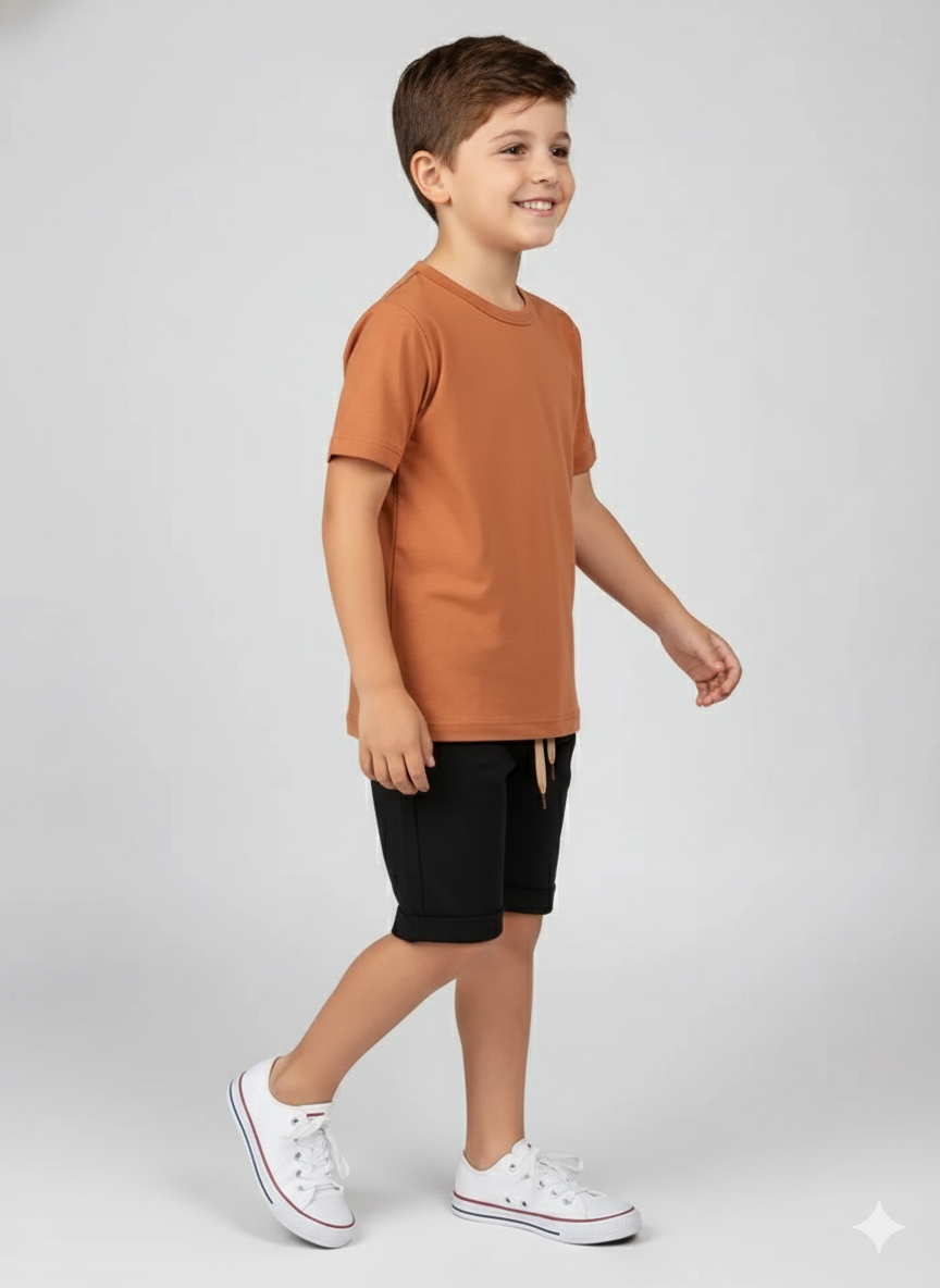 Conjunto Infantil Menino Verão Minimalista Kangulu Caramelo