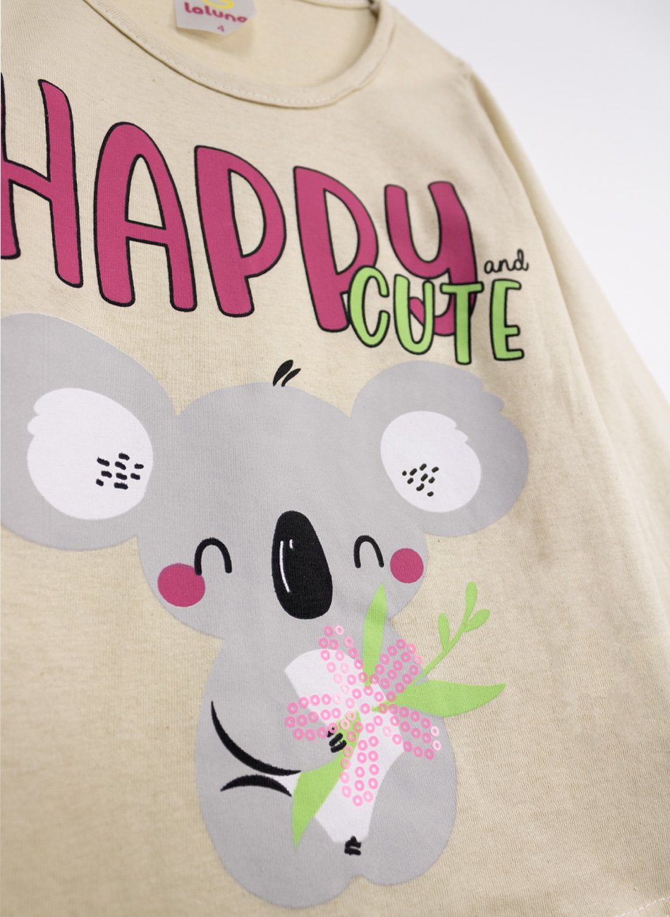 Conjunto Infantil Menina Meia Estação Happy Cute Bege 392 - Laluna