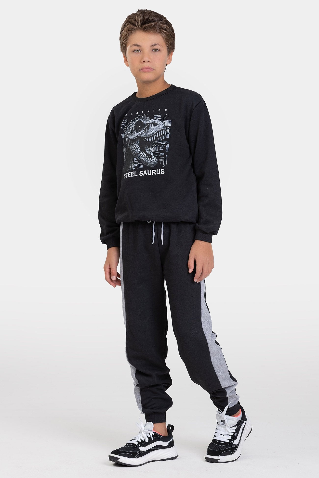 Conjunto Moletom Peluciado Infantil Masculino Steel Saurus - Preto