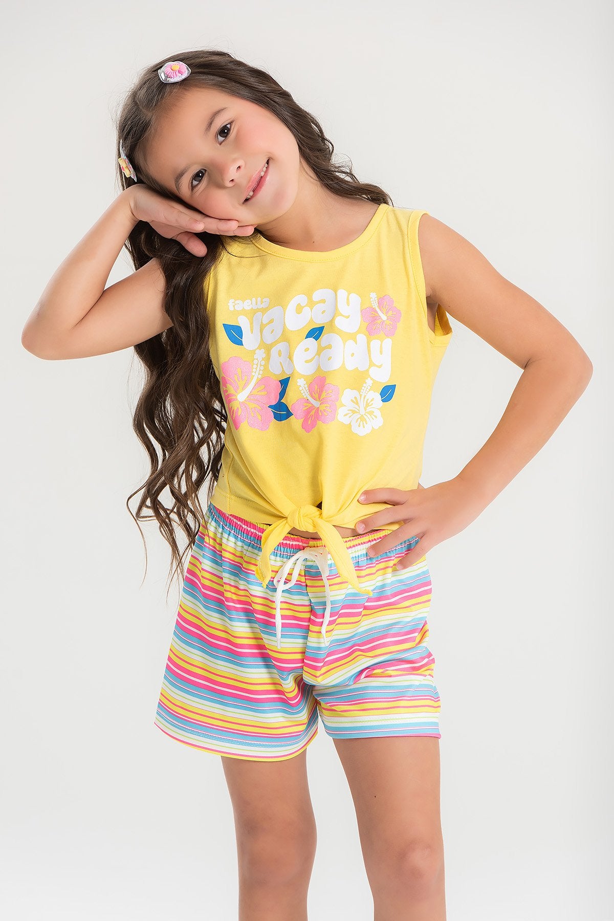 Conjunto Infantil Verão Feminino Regata Vacay Ready - Amarelo