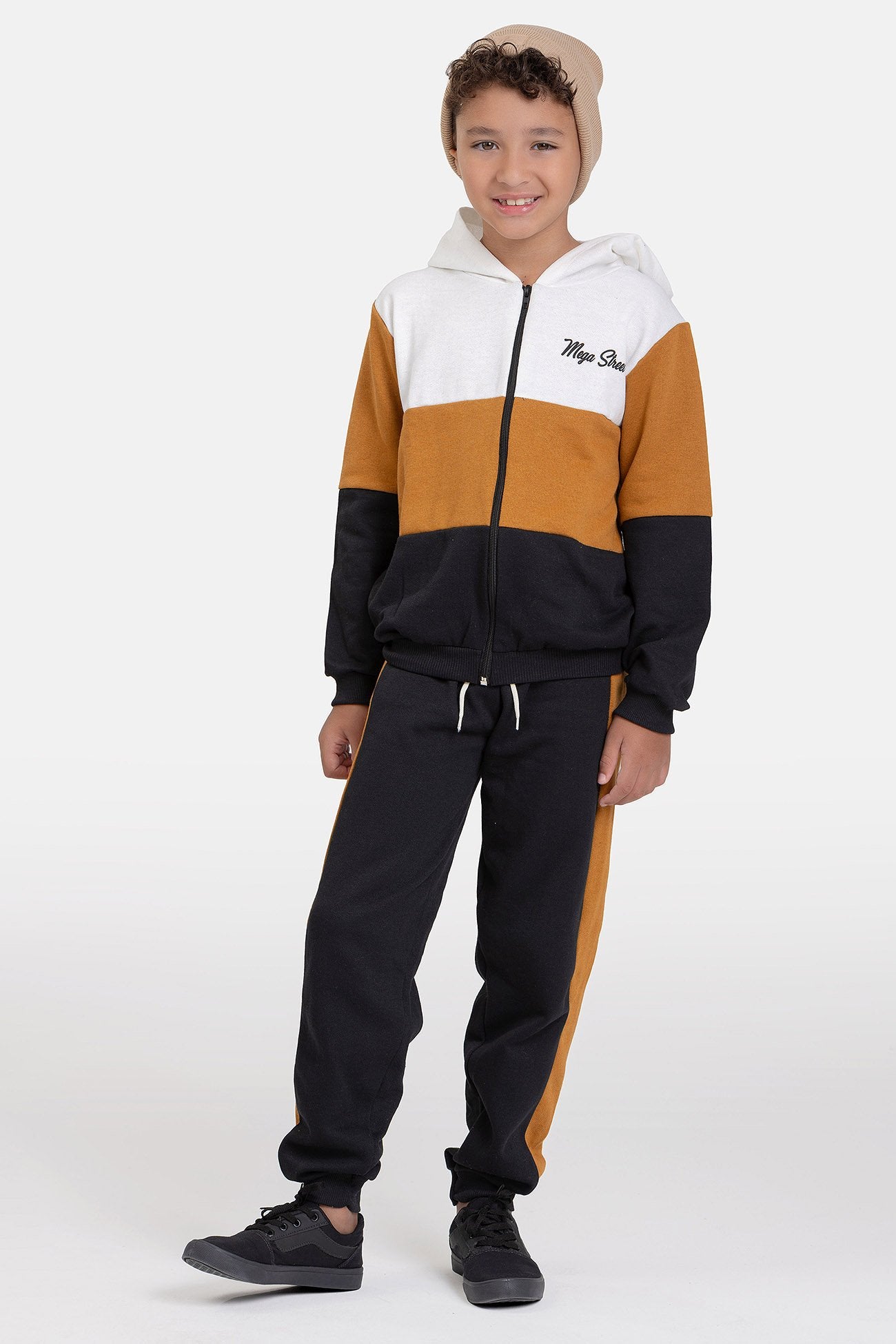 Conjunto Moletom Peluciado Infantil Masculino Recortes Mega Kids - Off White