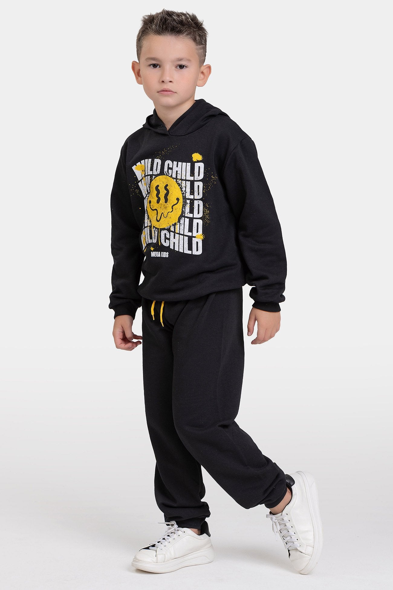 Conjunto Infantil Masculino Moletom Wild Child Emogi - Preto