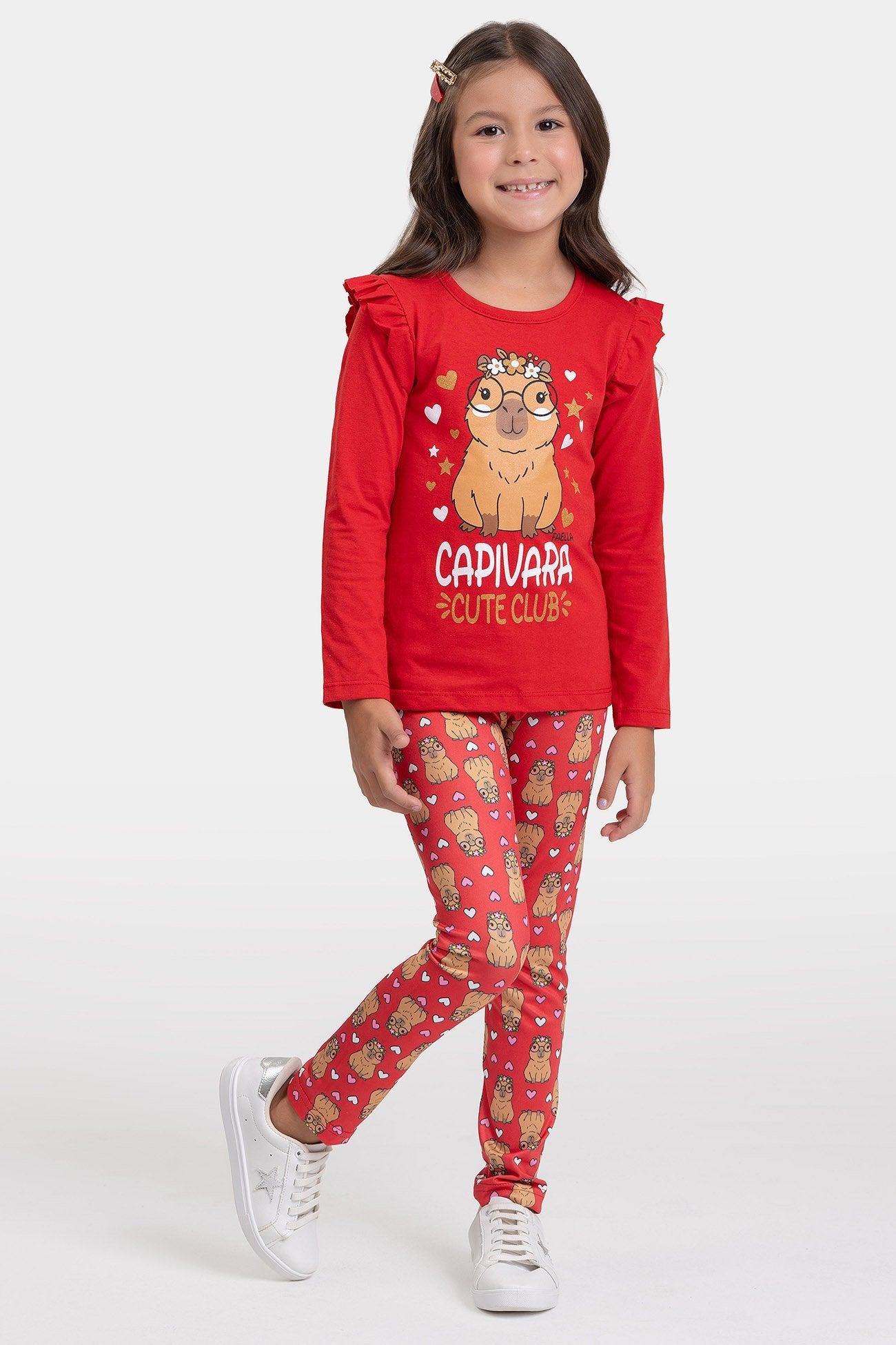 Conjunto Infantil Meia Estação Feminino Capivara - Vermelho