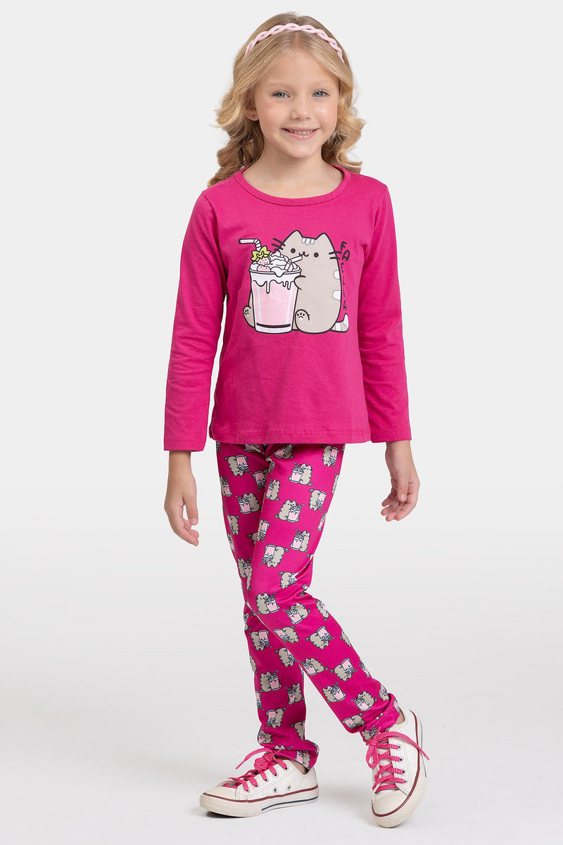 Conjunto Infantil Meia Estação Feminino Gatinha com Milkshake - Pink