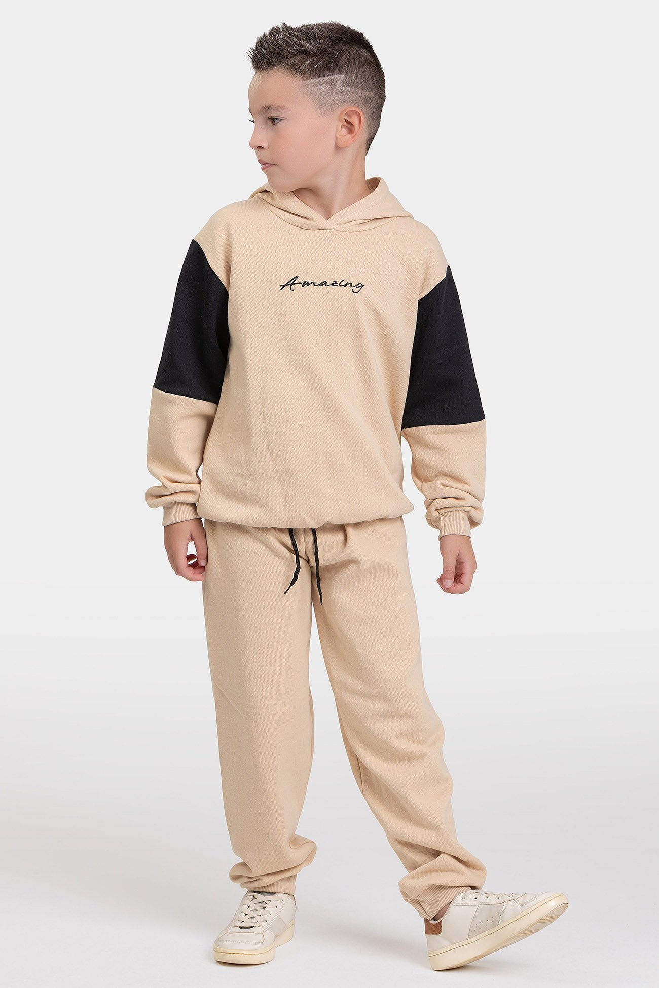 Conjunto Moletom Peluciado Infantil Masculino Amazing - Bege