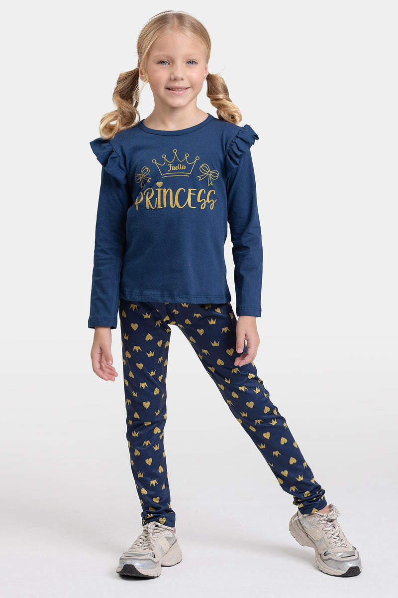 Conjunto Infantil Meia Estação Feminino Princess - Marinho