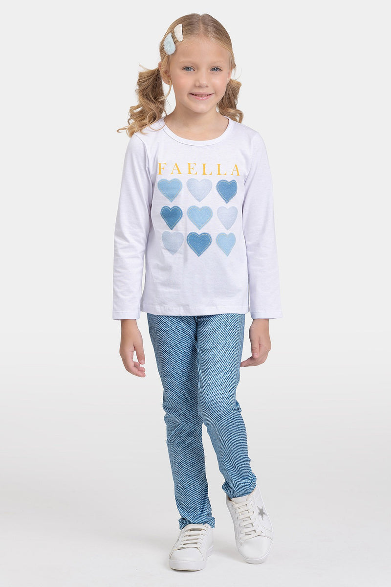 Conjunto Infantil Meia Estação Feminino Corações - Branco