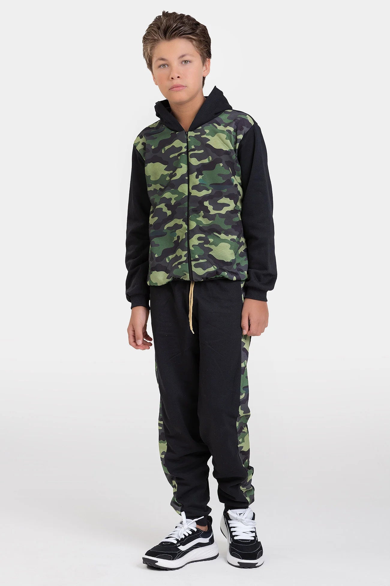 Conjunto Moletom Peluciado Infantil Masculino Camuflado - Preto