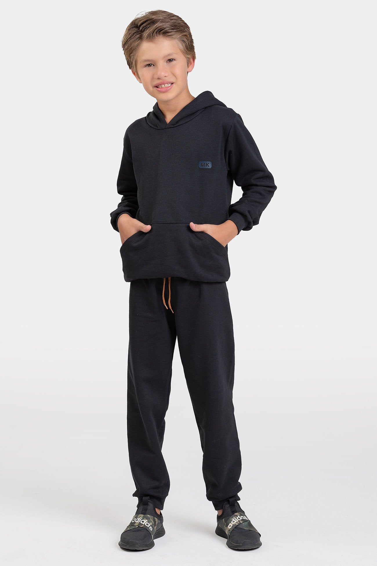 Conjunto Moletom Peluciado Infantil Masculino Canguru - Preto