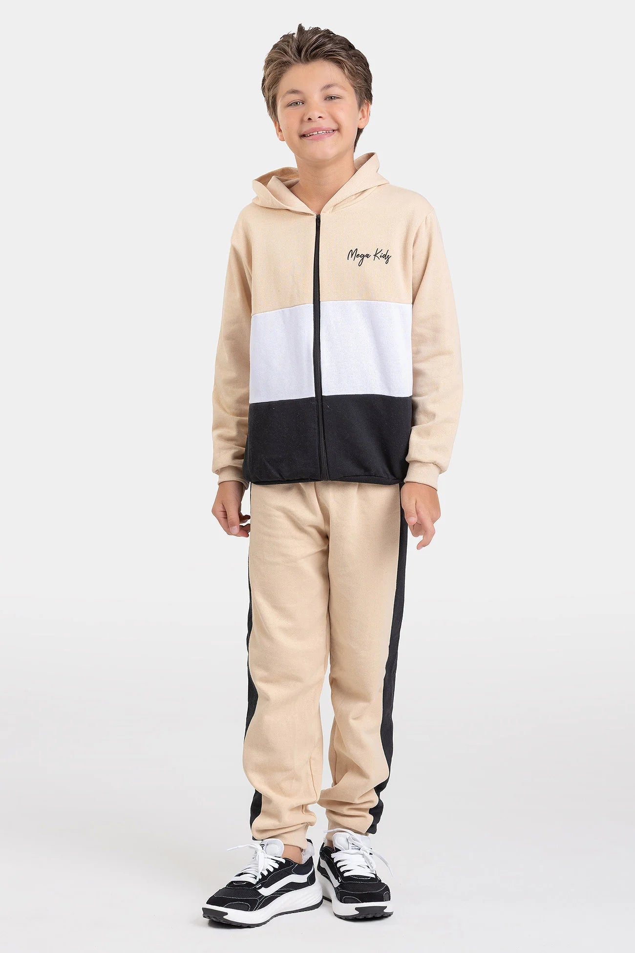 Conjunto Moletom Peluciado Infantil Masculino Mega Kids Listras - Bege
