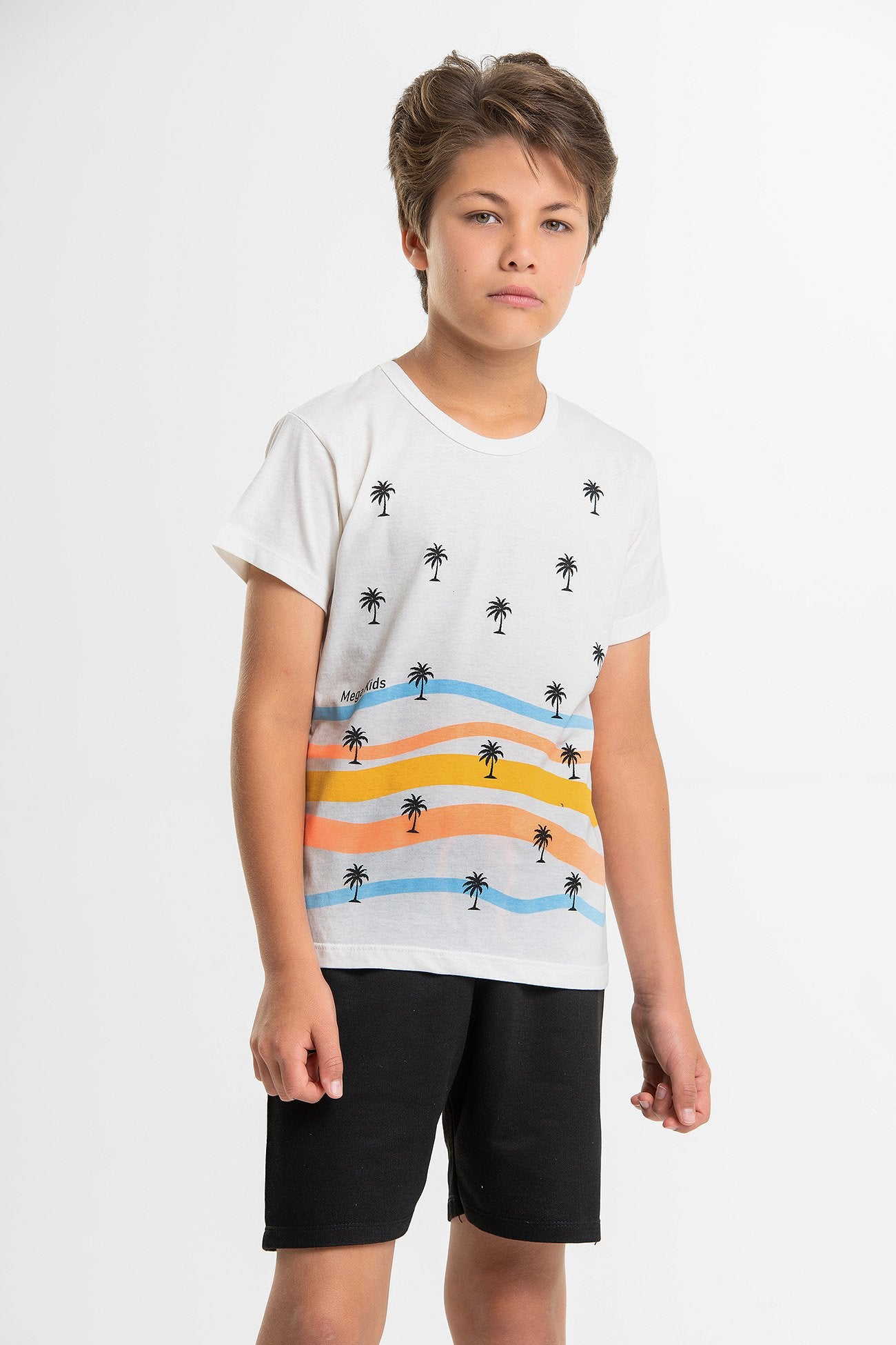 Conjunto Infantil Verão Masculino Ondas e Coqueiros - Off White
