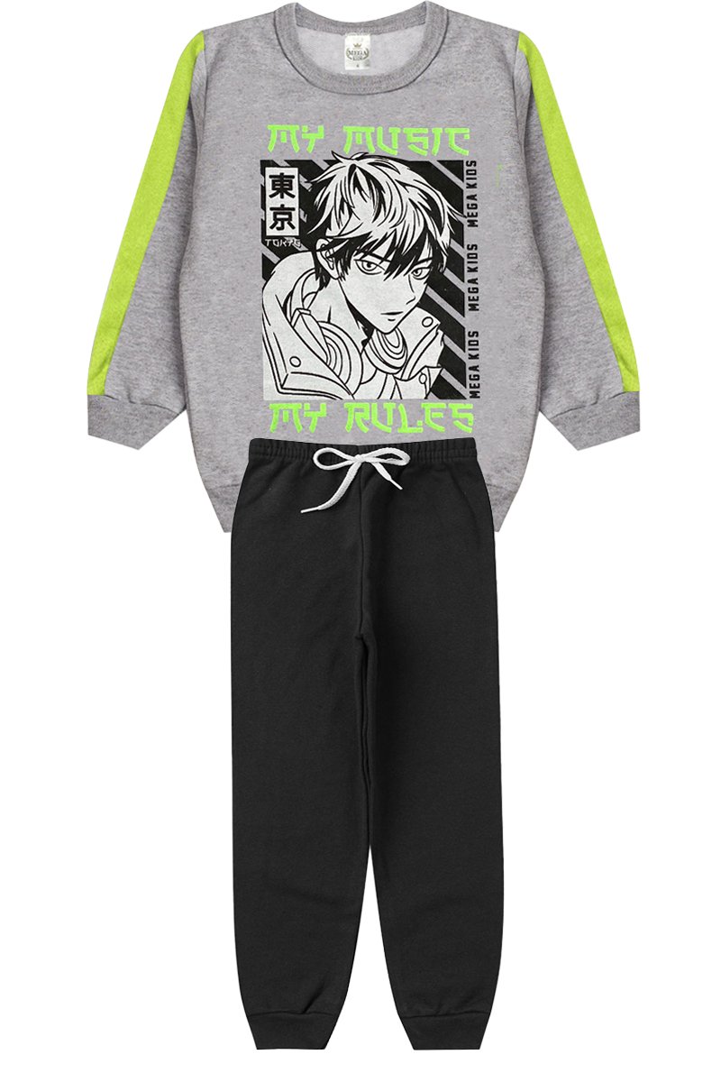 Conjunto Moletom Peluciado Infantil Masculino My Music - Mescla