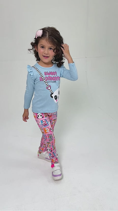 Conjunto Infantil Meia Estação Feminino Pandinha - Azul