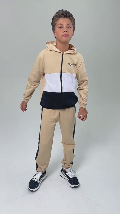 Conjunto Moletom Peluciado Infantil Masculino Mega Kids Listras - Bege