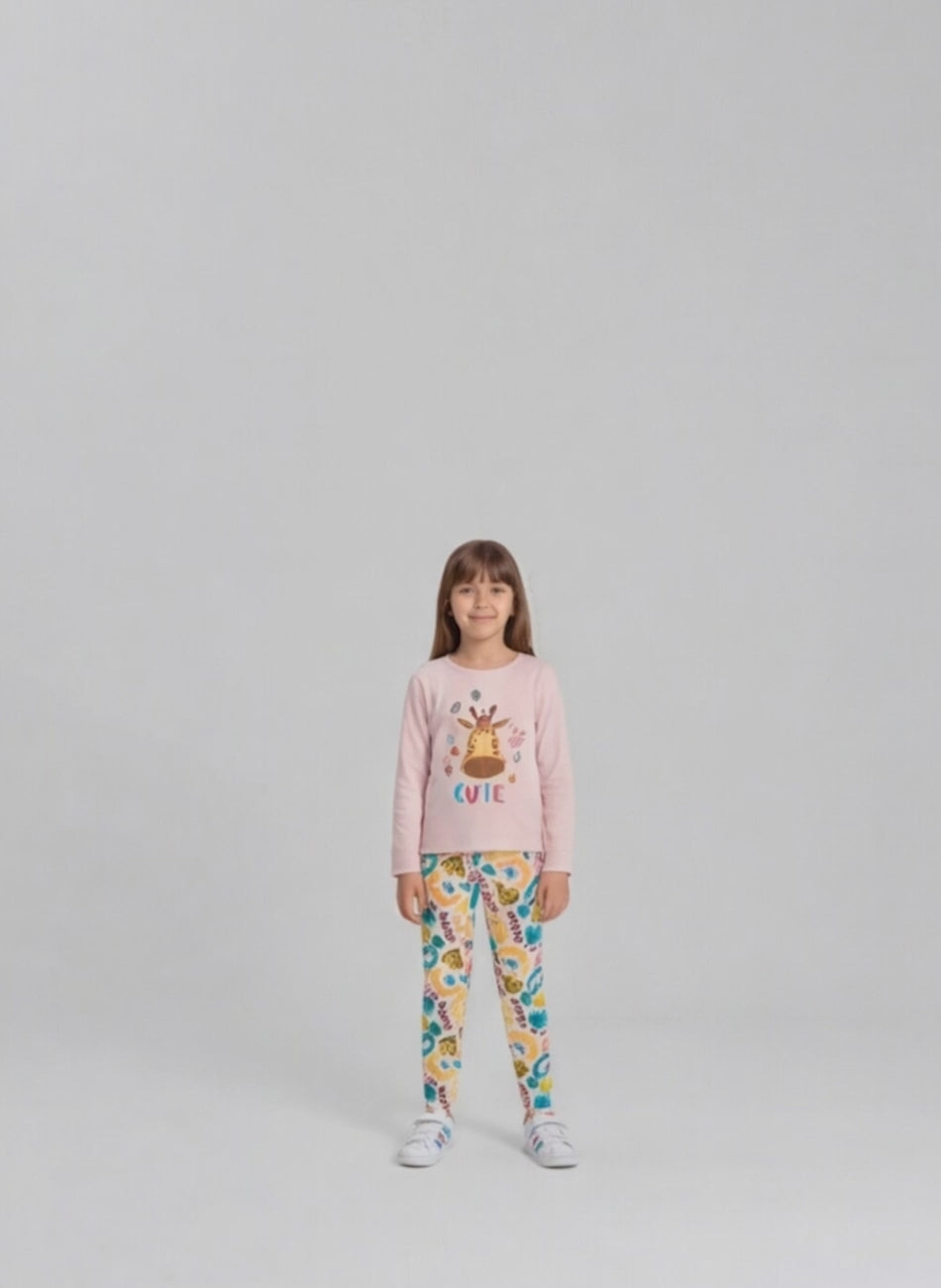 Conjunto Infantil Menina Meia Estação Cute Girafa Rosa 0629 - Laluna