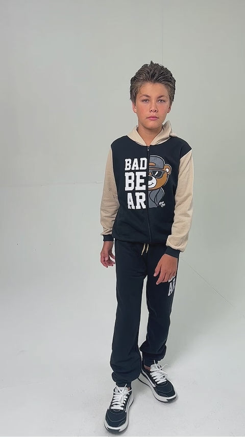 Conjunto Moletom Peluciado Infantil Masculino Bad Bear - Preto