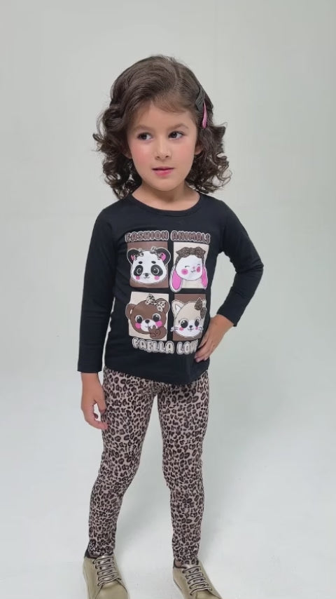 Conjunto Infantil Meia Estação Feminino Animais- Preto