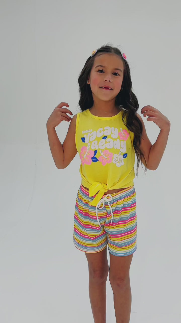 Conjunto Infantil Verão Feminino Regata Vacay Ready - Amarelo