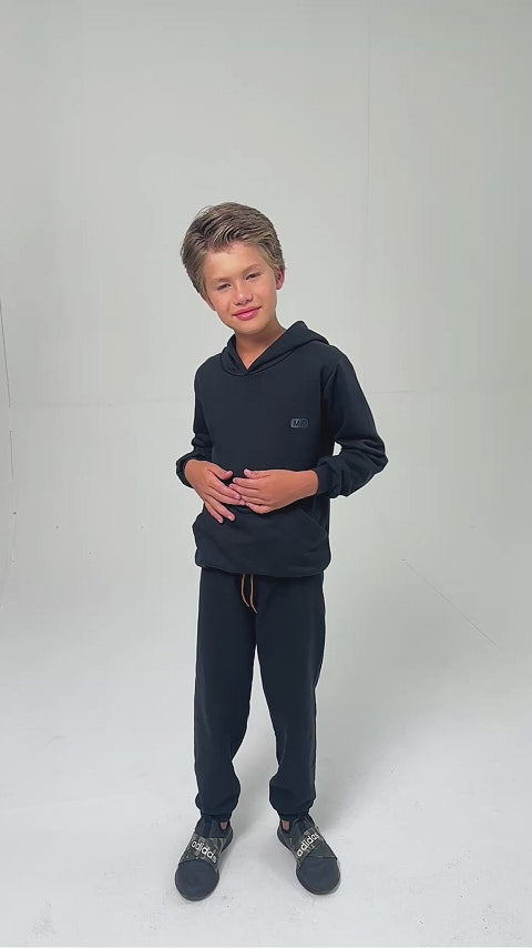 Conjunto Moletom Peluciado Infantil Masculino Canguru - Preto