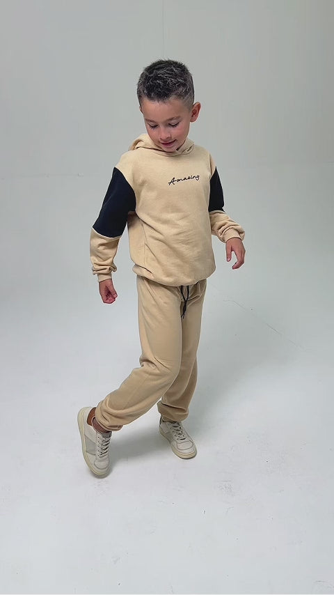 Conjunto Moletom Peluciado Infantil Masculino Amazing - Bege