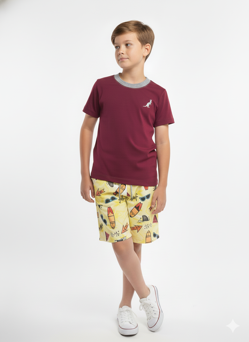 Conjunto Infantil Menino Verão Minimalista Kangulu Bordo