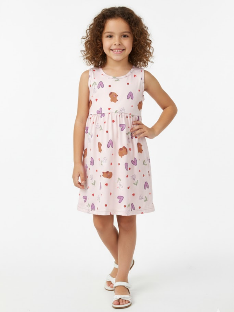 Vestido Regata Infantil Menina Capivara Off White