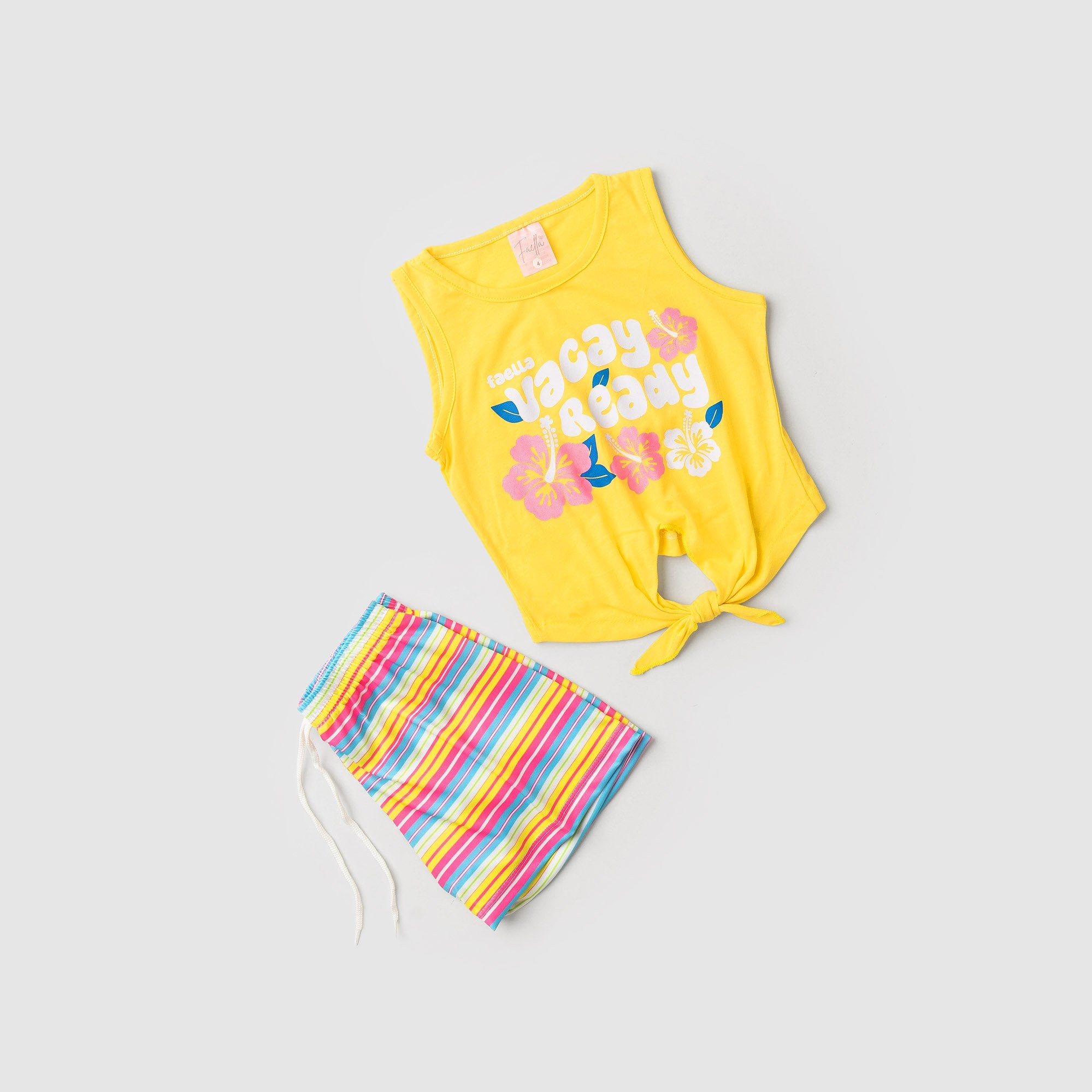 Conjunto Infantil Verão Feminino Regata Vacay Ready - Amarelo
