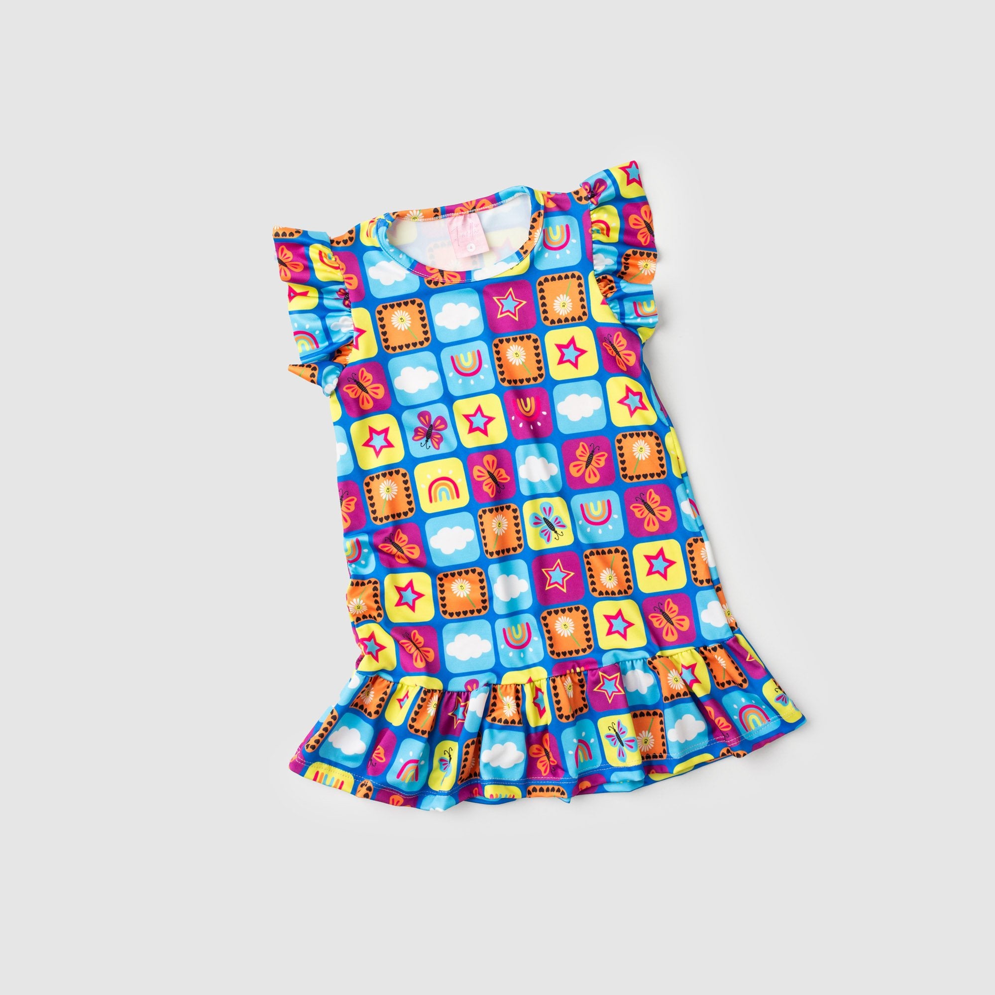 Vestido Infantil Verão Feminino Arco-íris - Azul