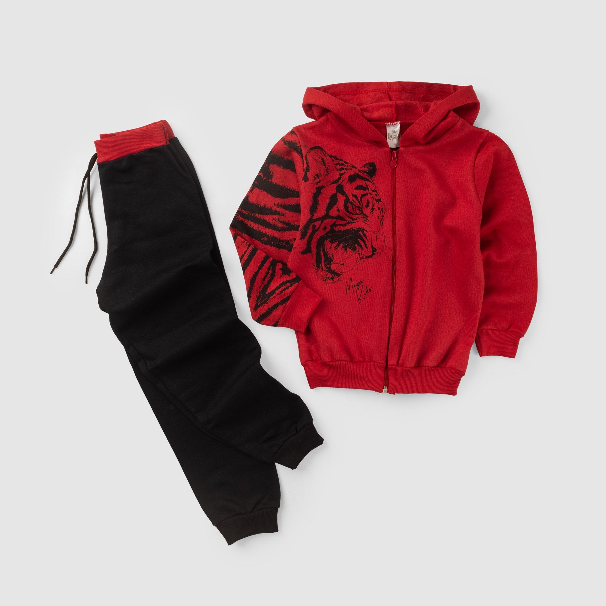 Conjunto Moletom Peluciado Infantil Masculino Tigre - Vermelho