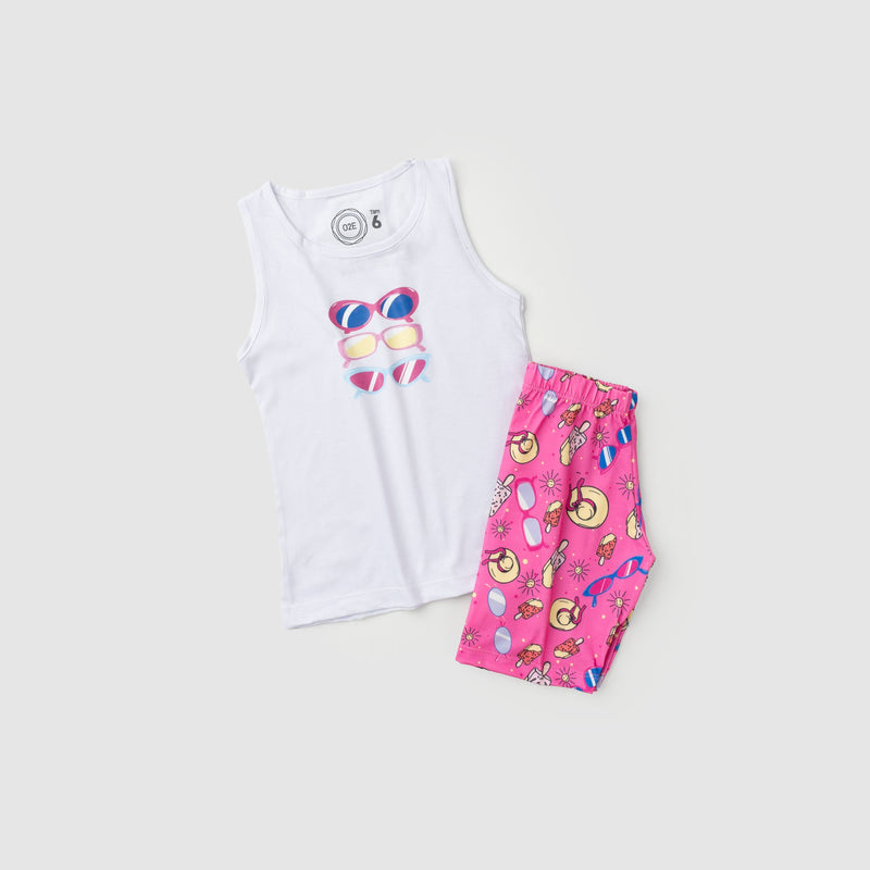 Conjunto Infantil Menina Óculos Verão Branco