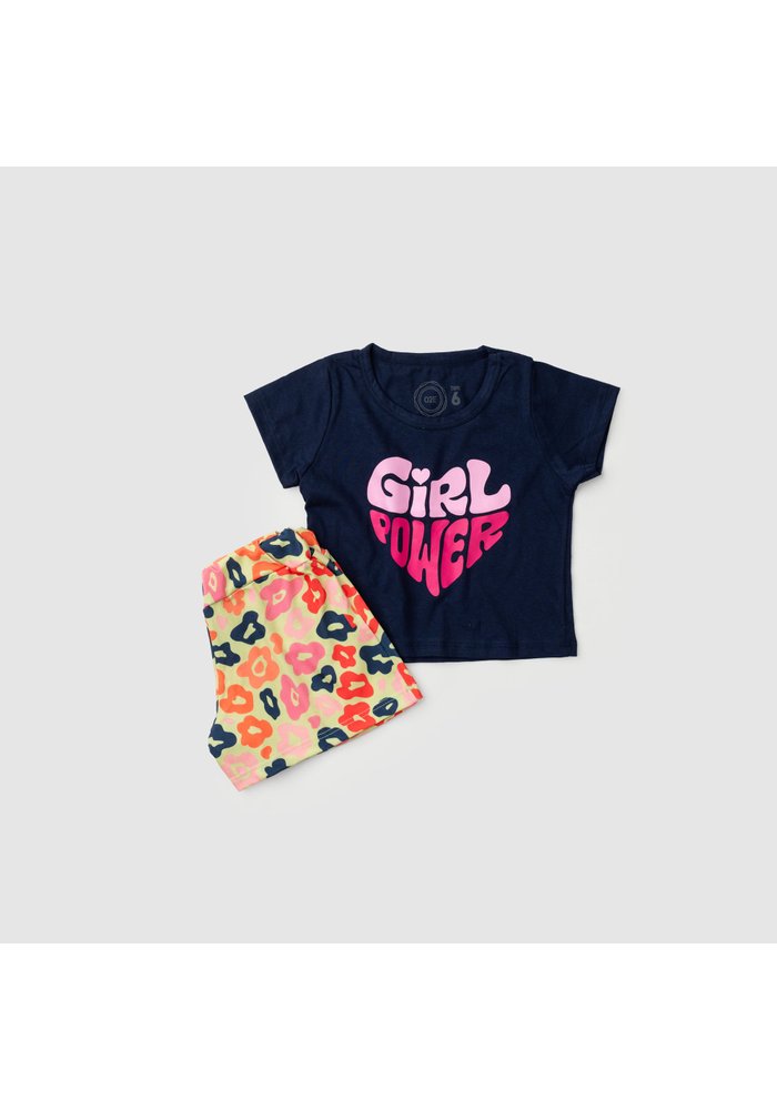 Conjunto Infantil Menina Girl Power Verão Azul Marinho