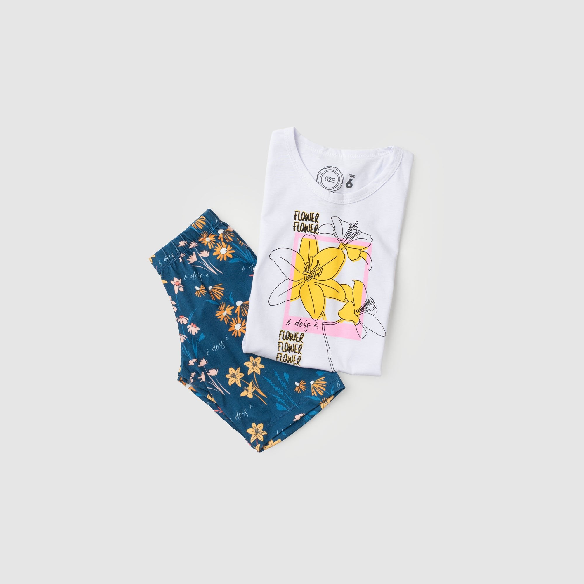 Conjunto Infantil Menina Flower Verão Branco