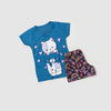 Conjunto Infantil Menina Gatinho Verão Petróleo