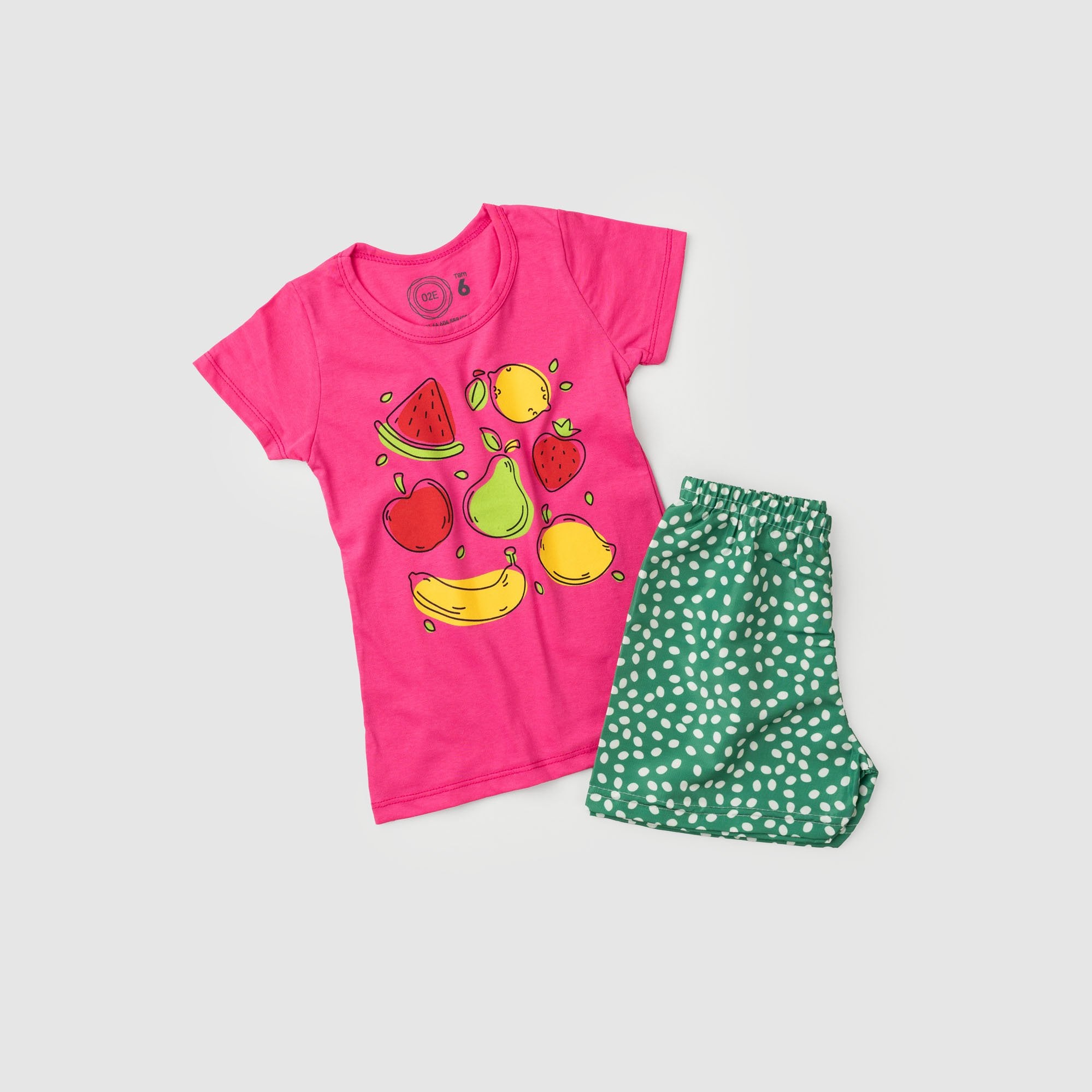 Conjunto Infantil Menina Frutinha Verão Rosa Chiclete