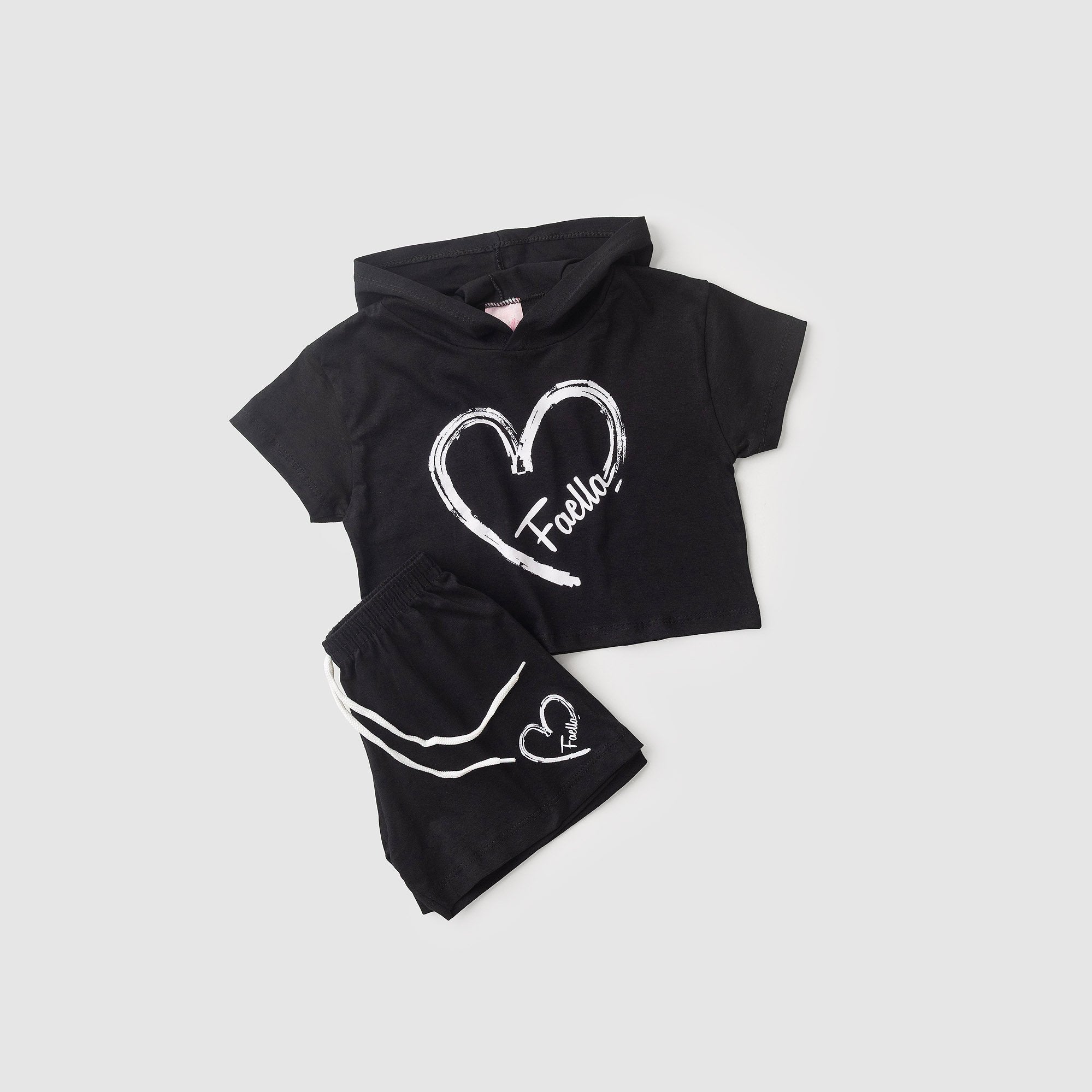 Conjunto Cropped Infantil Verão Feminino Coração Faella - Preto