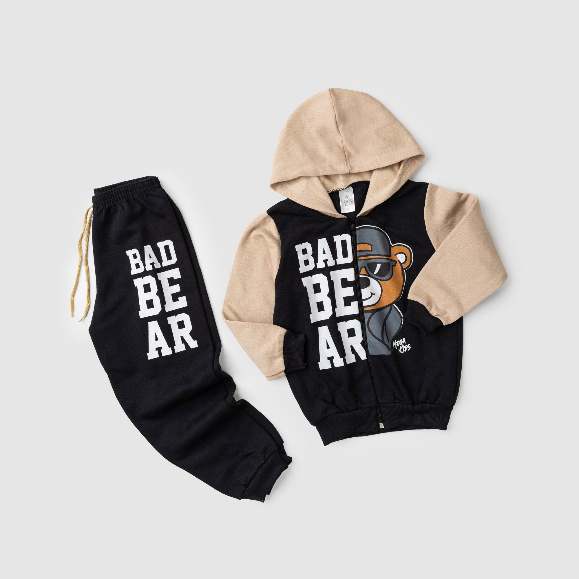 Conjunto Moletom Peluciado Infantil Masculino Bad Bear - Preto