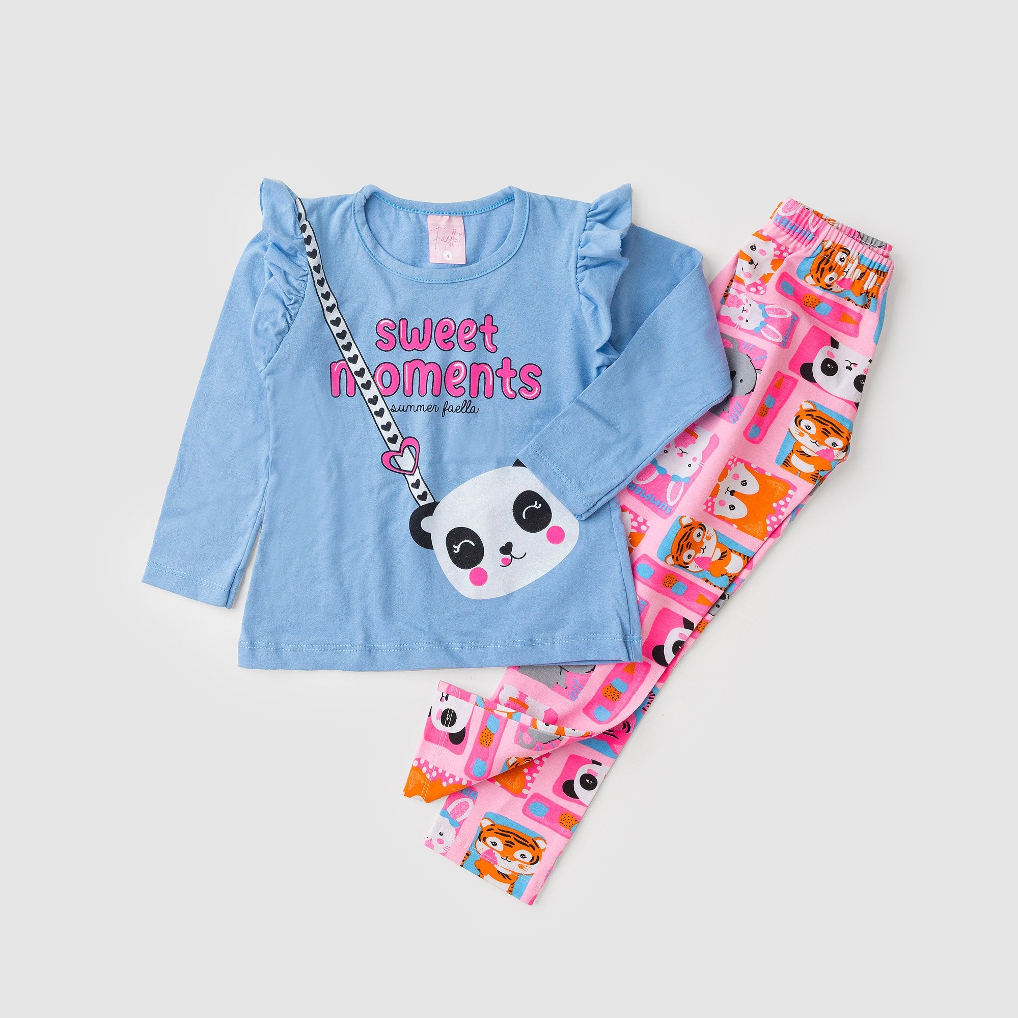 Conjunto Infantil Meia Estação Feminino Pandinha - Azul