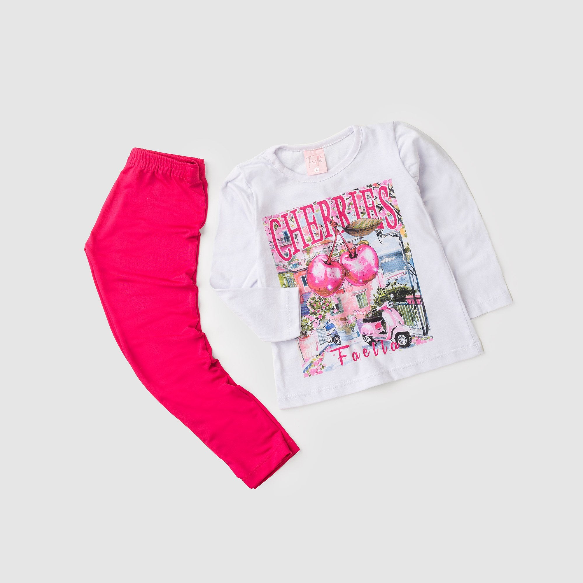 Conjunto Infantil Meia Estação Feminino Cerejas - Branco