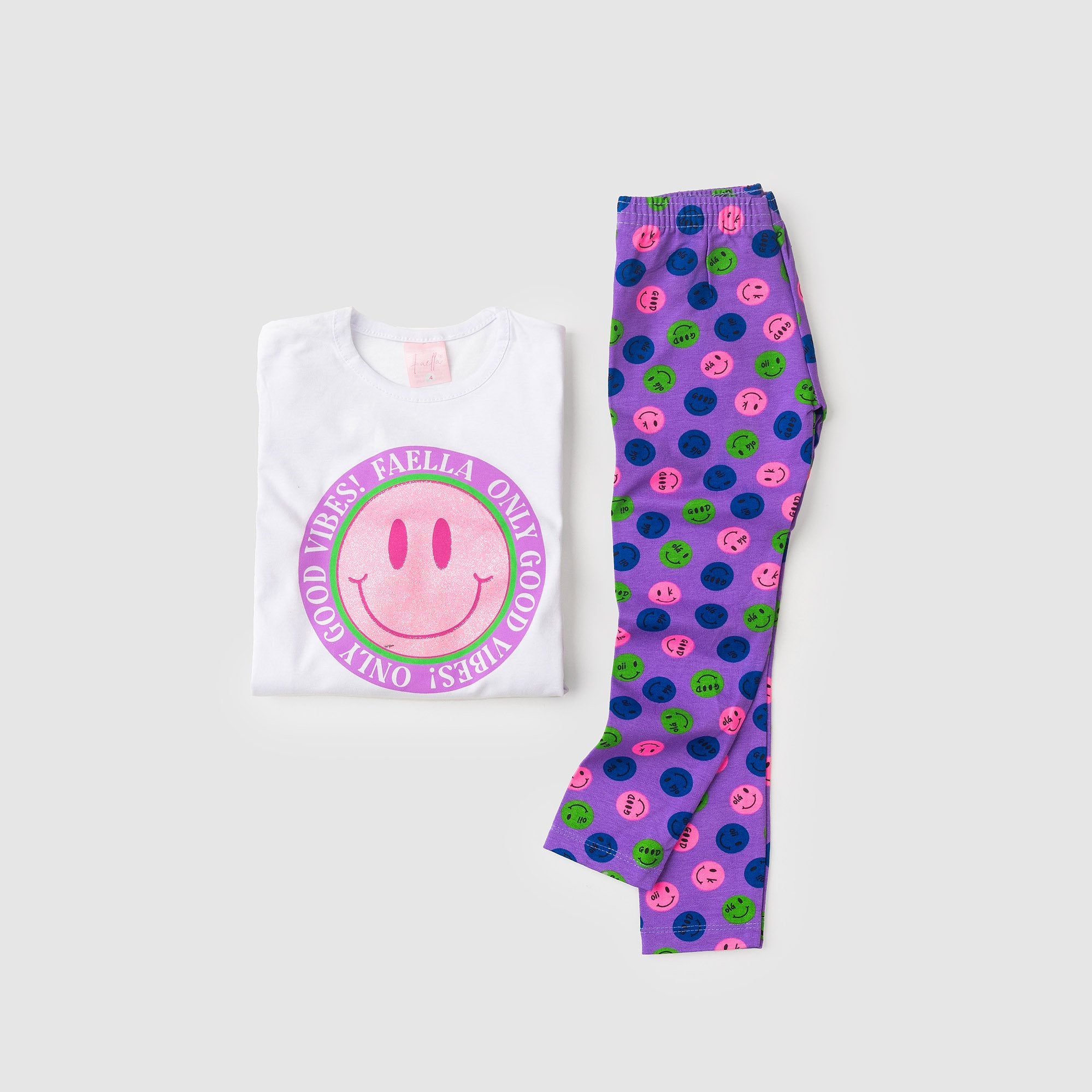 Conjunto Infantil Meia Estação Feminino Emogi Good Vibes - Branco